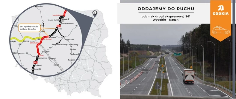 GDDKiA oddała do ruchu odcinek drogi ekspresowej S61 Wysokie–Raczki