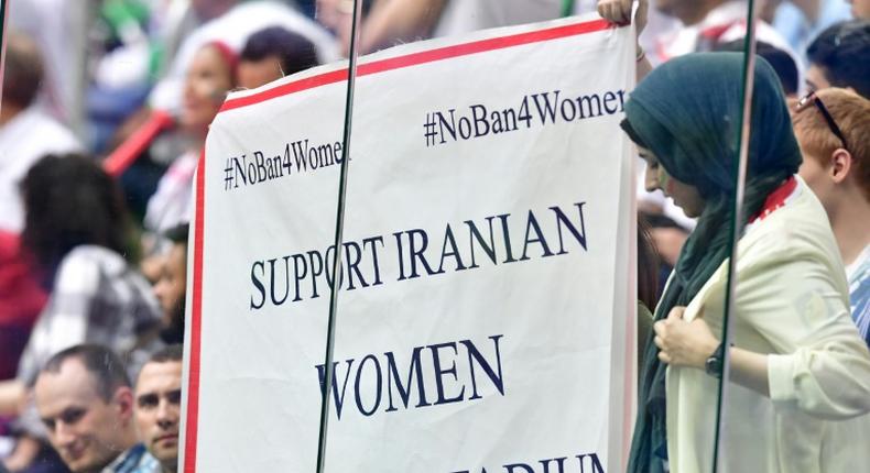 Iranian fans protested the ban on female supporters at football games in the country during last year's World Cup in Russia