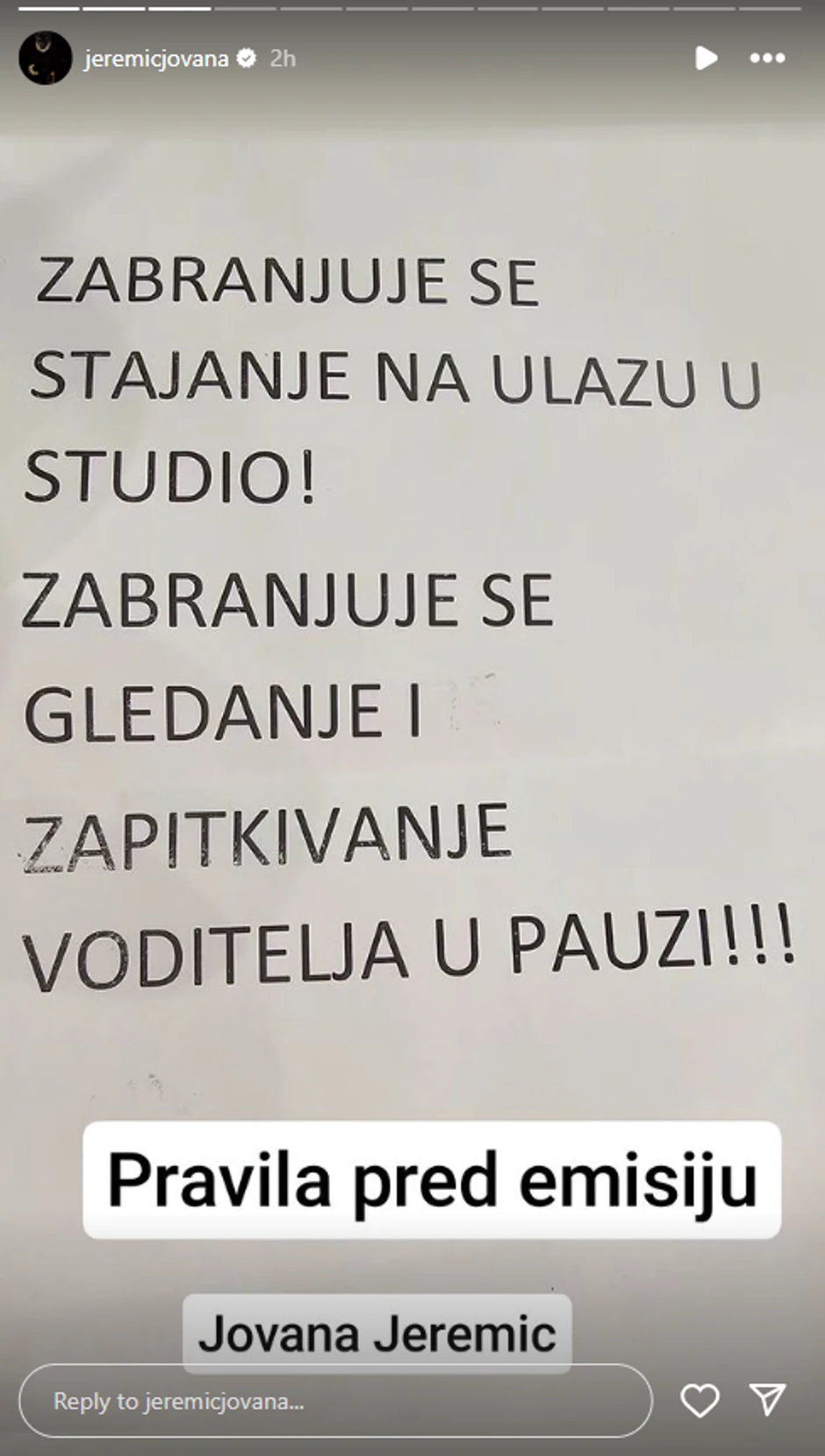 Jovana Jeremić pravila pred emisiju