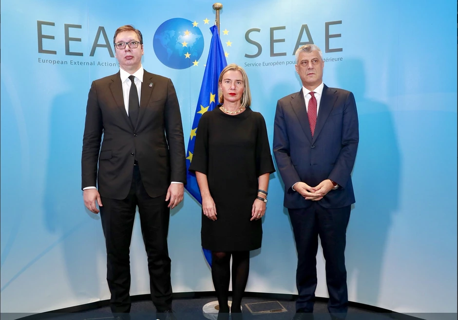 Aleksandar Vučić, Federika Mogerini, Hašim Tači
