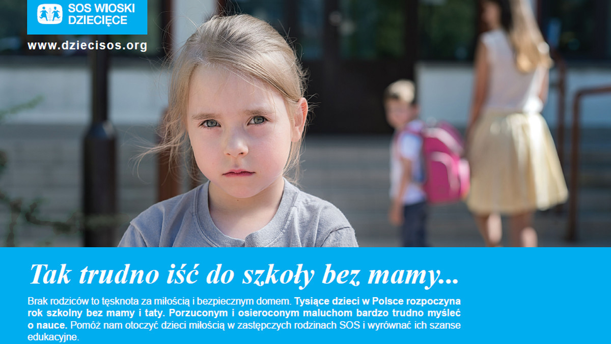 Aż 75 tysięcy dzieci w Polsce pozbawionych jest opieki rodzicielskiej. Tysiącom często porzuconym i osieroconym dzieciom bardzo trudno myśleć o nauce. Dlatego Stowarzyszenie SOS Wioski Dziecięce rusza z akcją "Tak trudno iść do szkoły bez mamy".