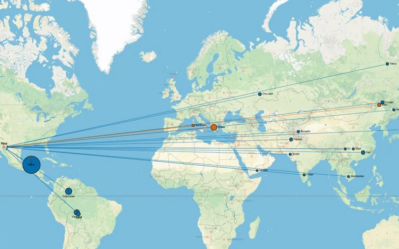 Narod Pima, grupa američkih urođenika, živi u današnjoj centralnoj i južnoj Arizoni. Genetski podaci otkrivaju da su im preci došli iz daleka i da su srodni sa Majama.