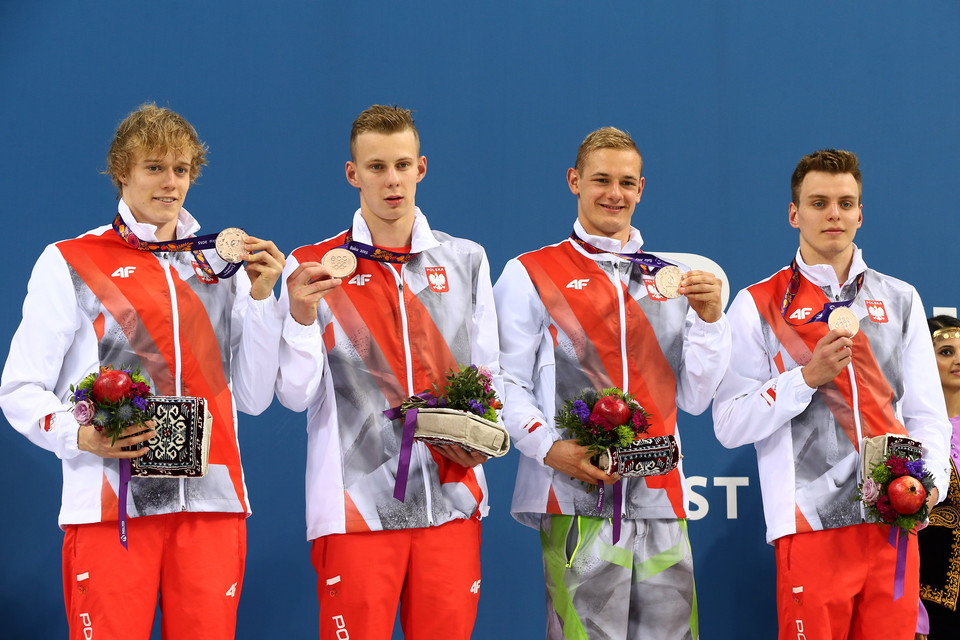 Jakub Skierka, Jacek Arentewicz, Michał Chudy i Paweł Sendyk (brązowe medale) - pływanie, 4x100 m st. zmiennym