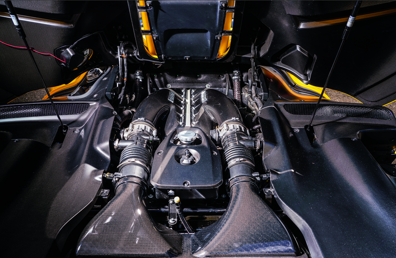 6,5-litrowe V12 umieszczone jest za kabiną. Wygląda jak dzieło sztuki, ma 840 KM mocy, brzmi jak zły, potrzebuje 2,85 s na rozpędzenie Ferrari Daytony SP3 do "setki".