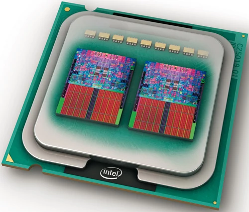 Procesor czterordzeniowy firmy Intel składa się w rzeczywistości z dwóch układów dwurdzeniowych zamkniętych we wspólnej obudowie.