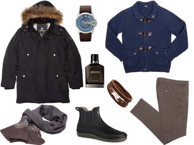 Dla niego: Kurtka – Navigare/navigare.com.pl, kalosze - Le Chameau/magum.pl, sweter – Navigare/navigare.com.pl, spodnie – Navigare/navigare.com.pl, zegarek – Diesel/diesel.com, szal – Navigare/navigare.com.pl.