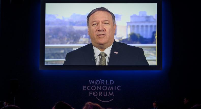 US Secretary of State Mike Pompeo addresses the World Economic Forum in Davos, Switzerland by video