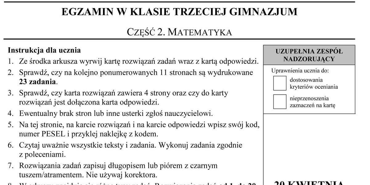 Egzamin gimnazjalny 2017: matematyka