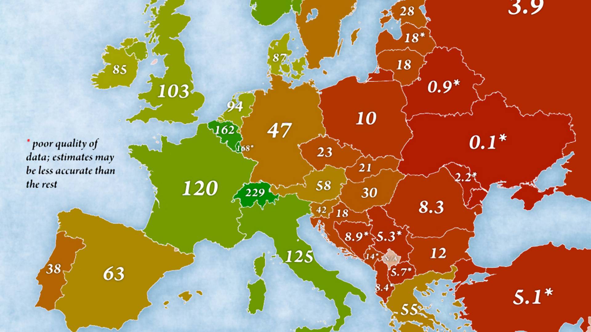 Mapa najbogatijih zemalja u Evropi