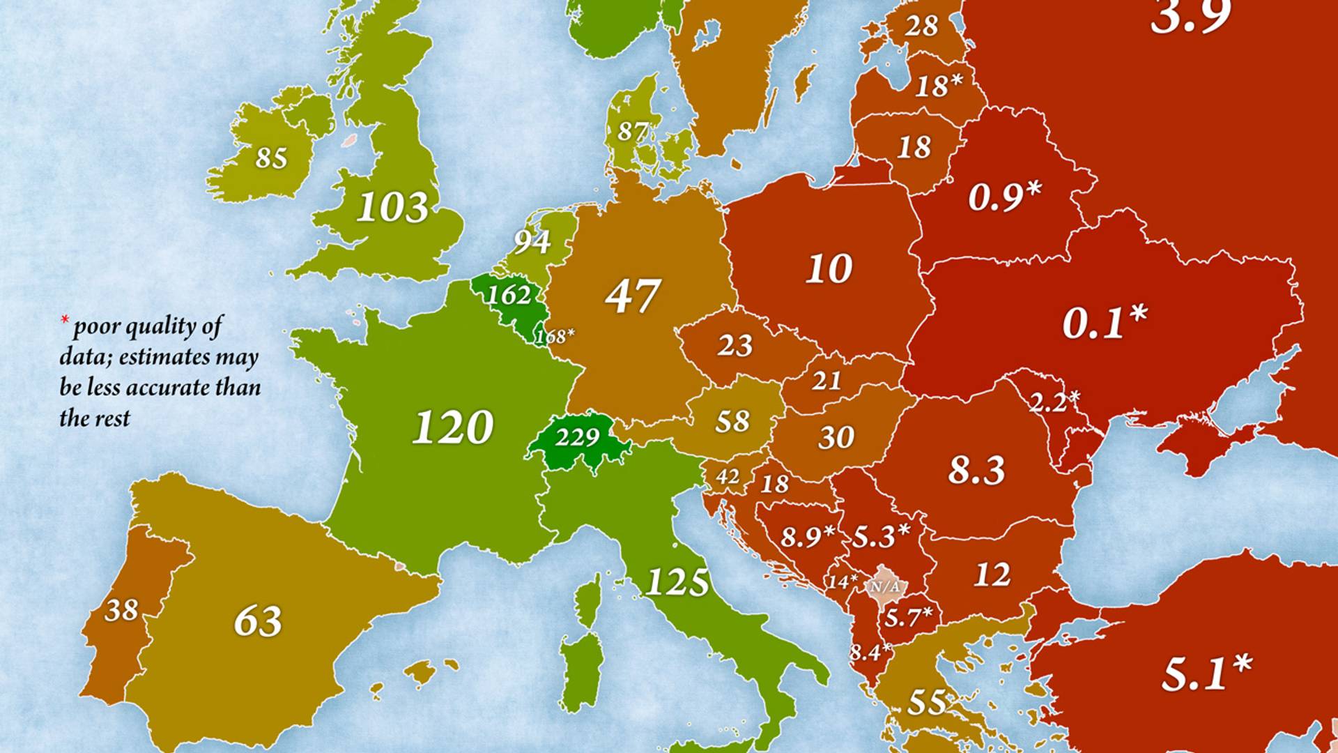 Mapa najbogatijih zemalja u Evropi