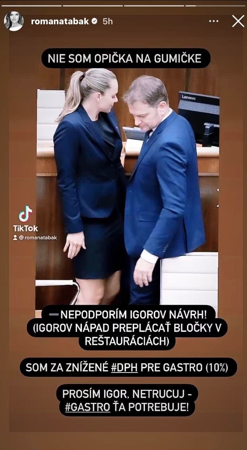 Romana Tabák posiela Matovičovi odkaz. 