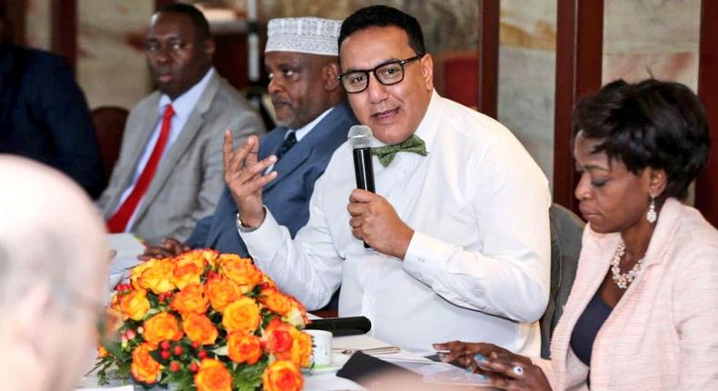 Tourism CS Najib Balala (in bowtie) during a meeting on Thursday