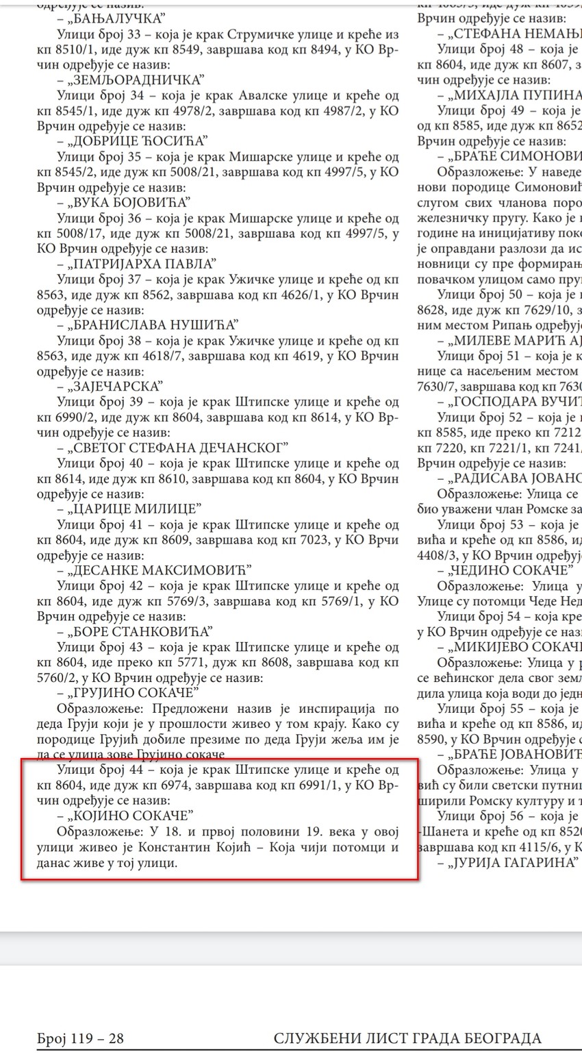 Odluka grada o ovakvom imenu ulice