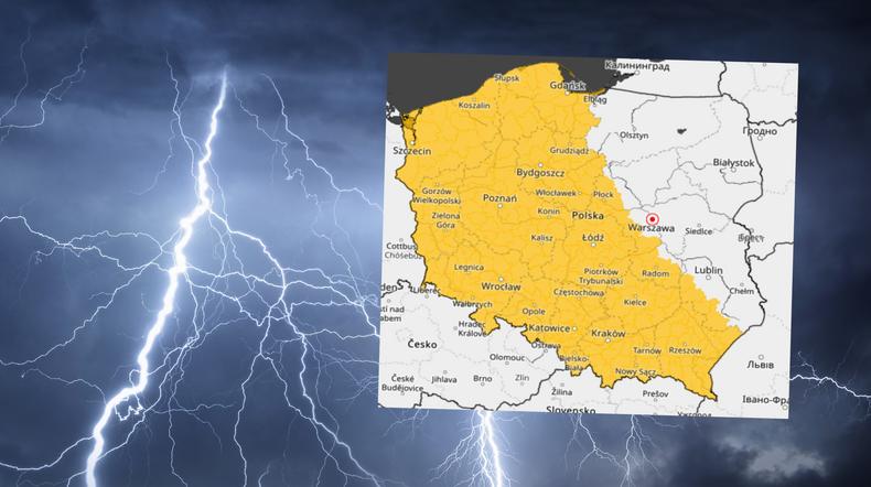Poniedziałek upłynie w Polsce pod znakiem parnej i burzowej pogody (mapa: IMGW)
