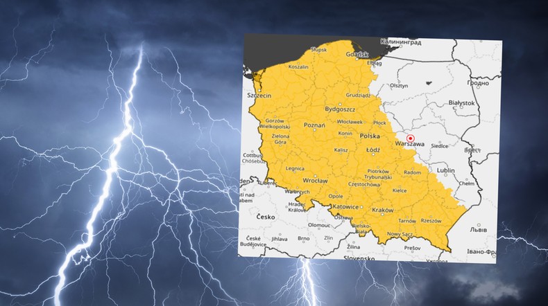 Poniedziałek upłynie w Polsce pod znakiem parnej i burzowej pogody (mapa: IMGW)