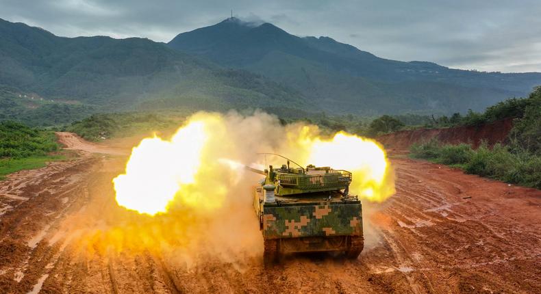 The PLA Navy and the PLA Army conduct a cross-day and all-factor live-fire red-blue confrontation drill in Zhangzhou City, Fujian Province, China, Aug 24, 2022.CFOTO/Future Publishing via Getty Images