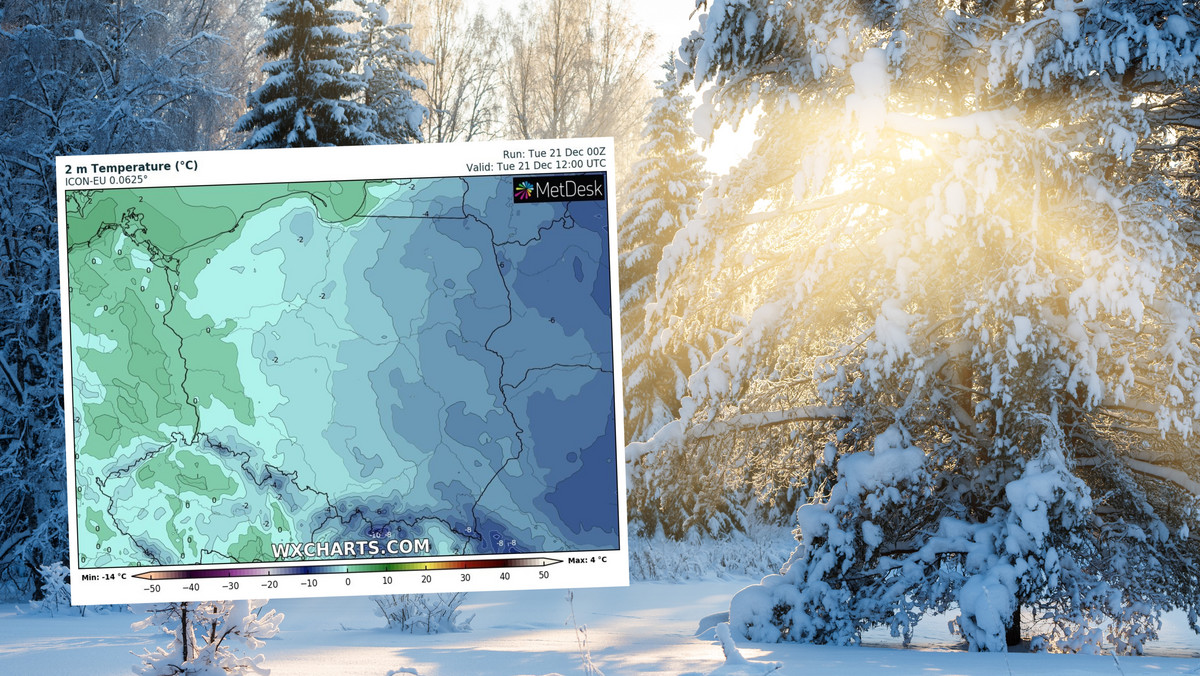 Prognoza pogody na wtorek, 21 grudnia. Będzie więcej słońca, ale mroźno