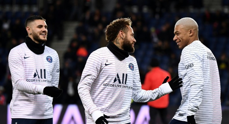 Paris Saint-Germain stars Mauro Icardi, Neymar and Kylian Mbappe. PSG were crowned Ligue 1 champions in late April after the season was ended early