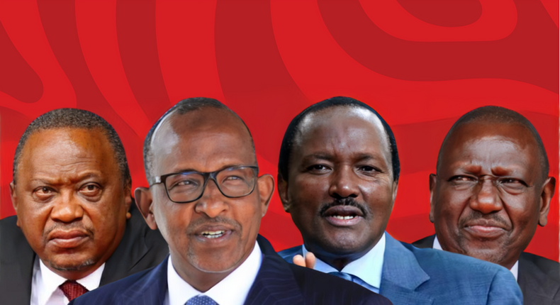 Former President Uhuru Kenyatta, CS Aden Duale, Wiper leader Kalonzo Musyoka, and President William Ruto