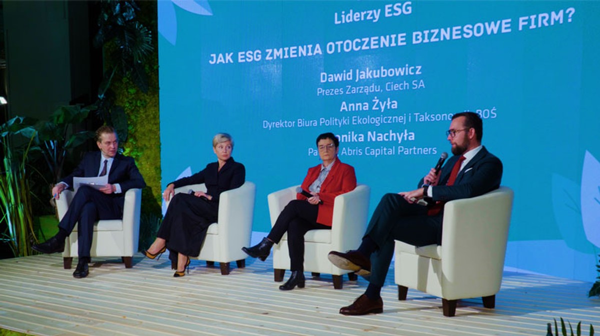 Uczestnicy: Monika Nachyła, partner w Abris Capital Partners, Ann, a Żyła, dyrektor biura polityki ekonomicznej i taksonomii Banku Ochrony Środowiska, Dawid Jakubowicz, prezes Ciechu, Moderator: Marek Tejchman, zastępca redaktora naczelnego DGP