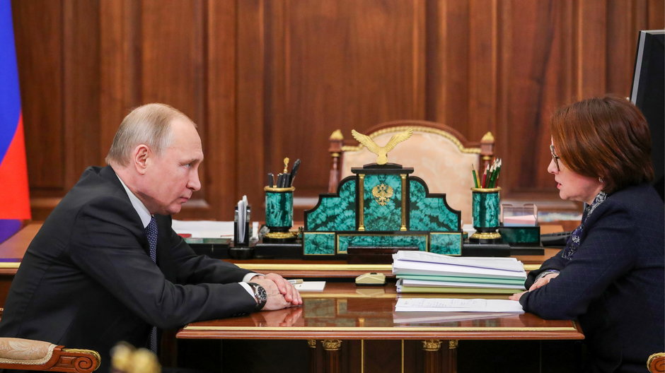 Władimir Putin i szefowa Banku Rosji Elwira Nabiullina. Kreml, marzec 2019 r. 