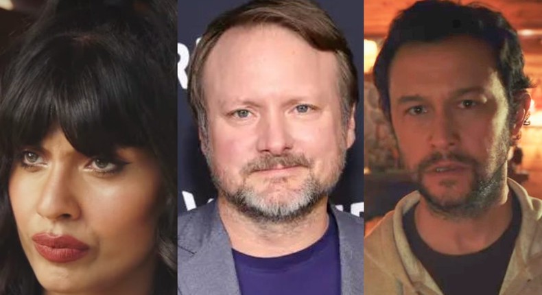 Director Rian Johnson with Poker Face stars Jameela Jamil (far left) and Joseph Gordon-Levitt Levitt (far right).Peacock / Getty