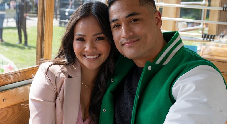 Jenn Tran and Marcus Shoberg in a behind-the-scenes photo from season 21 of The Bachelorette.John Fleenor/Disney