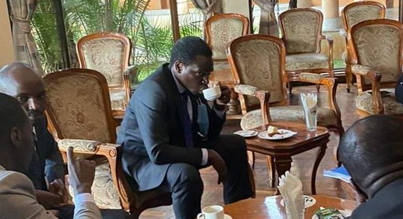 LSK President Nelson Havi having a cup of tea at Parliament