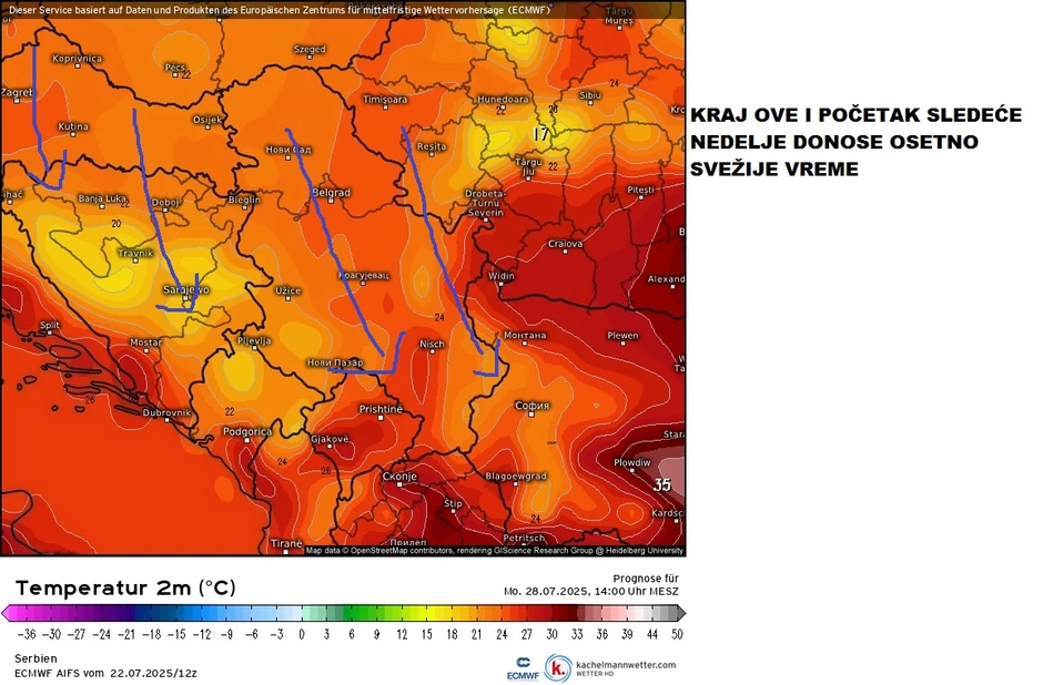 Krajem ove i početkom sledeće sedmice biće osetno svežije