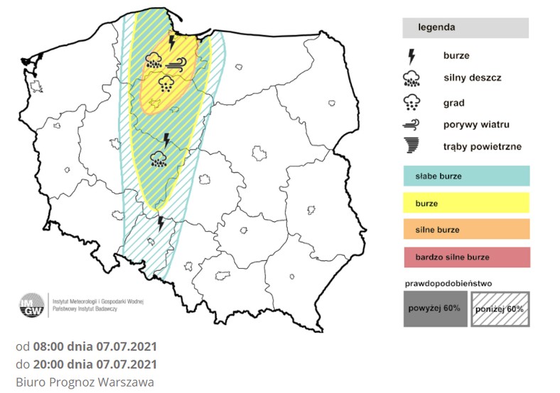 Prognoza burz na środę (IMGW)