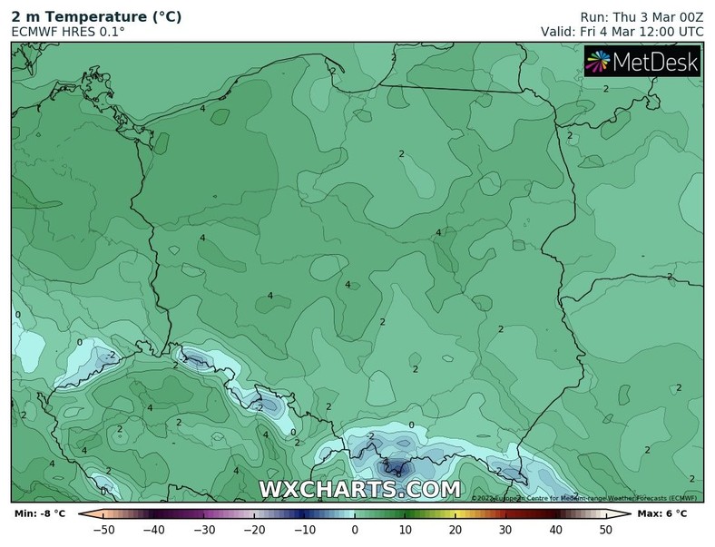 W rejonach podgórskich temperatura nie przekroczy 0 st. C