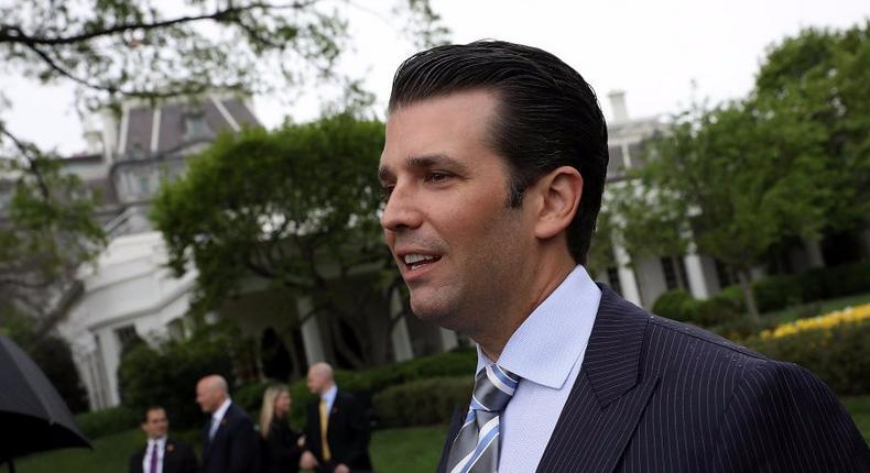 Donald Trump Jr. with reporters during the 139th Easter Egg Roll on the South Lawn of the White House on April 17.