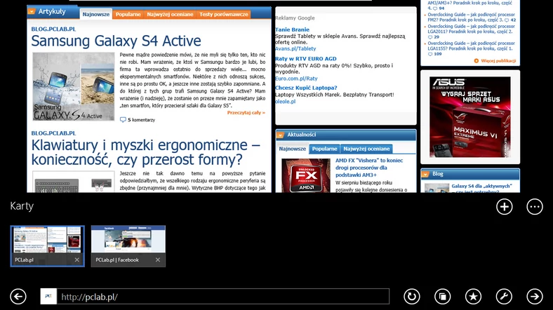 Internet na tablecie z systemem operacyjnym Windows 8.1