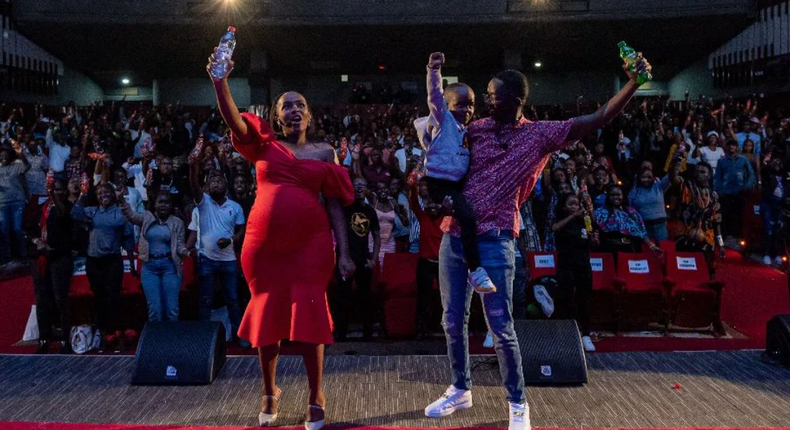 Comedian Njugush with wife Celestine Ndinda Kimani and their son Tugi during the filming of Through Thick & Thin Season 3