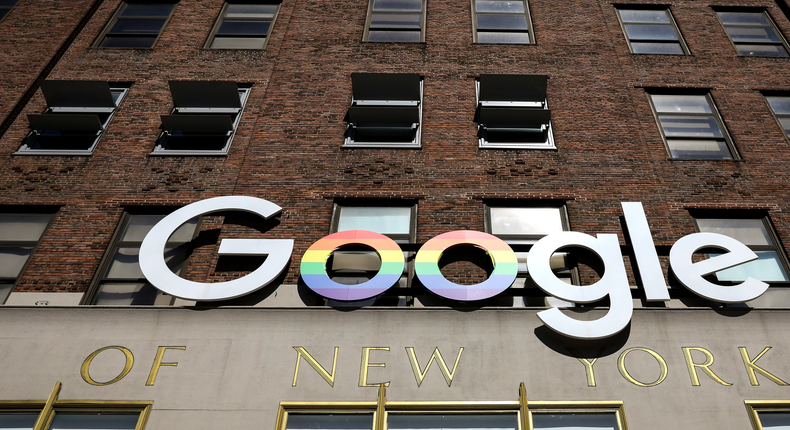 FILE PHOTO: The Google logo is displayed outside the company offices in New York, U.S., June 4, 2019. REUTERS/Brendan McDermid/File Photo