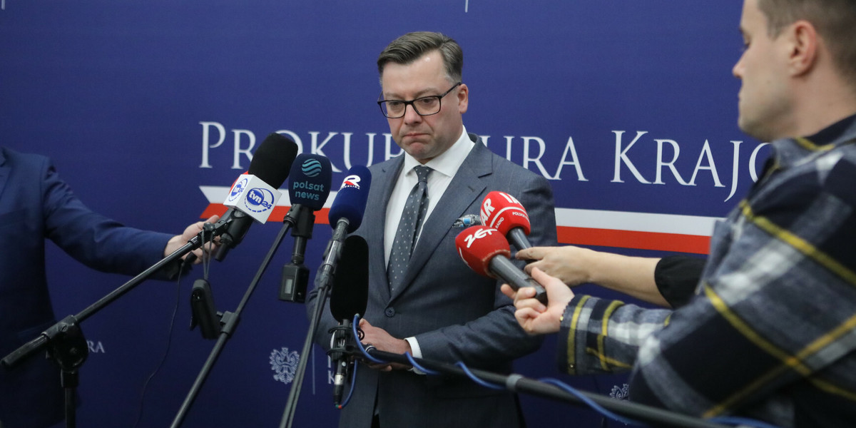 Rzecznik Prokuratury Krajowej prok. Przemysław Nowak podczas konferencji prasowej.