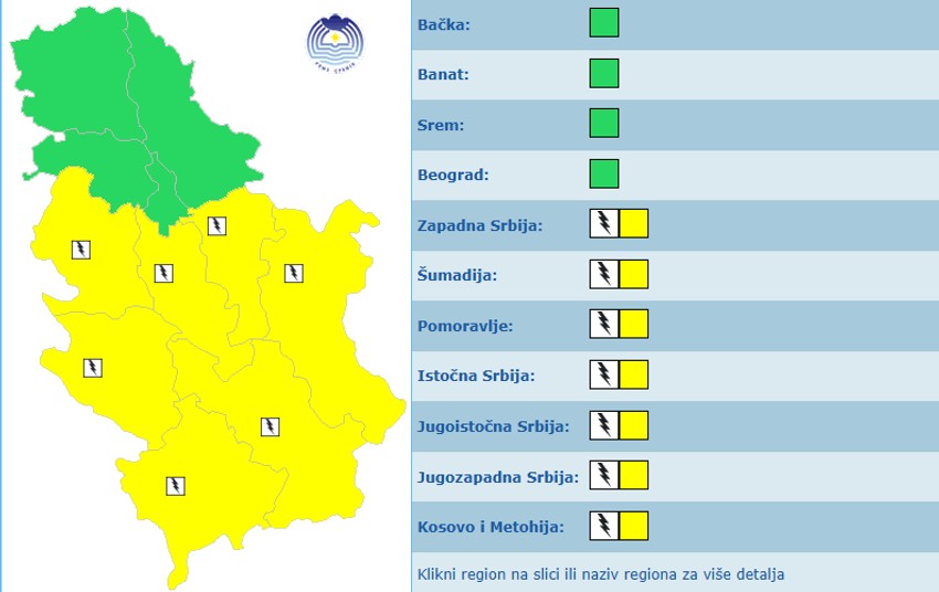Meteoalarm za utorak