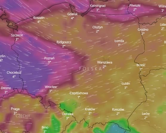 Cyklon Fabian nadciągnie do Polski w sobotę, fot. windy.com