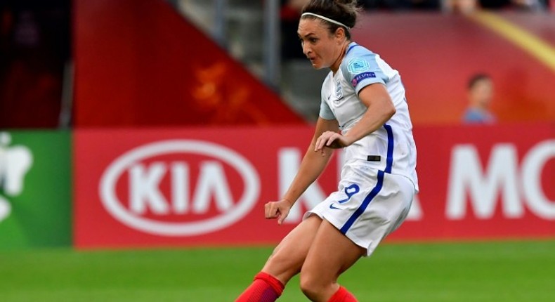 England's forward Jodie Taylor kicks the ball to open the scoring during the UEFA Women's Euro 2017 football tournament match against Scotland July 19, 2017