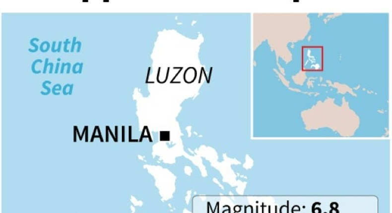 Map locating a 6.8 magnitude earthquake which hit the southern Philippines on Sunday.