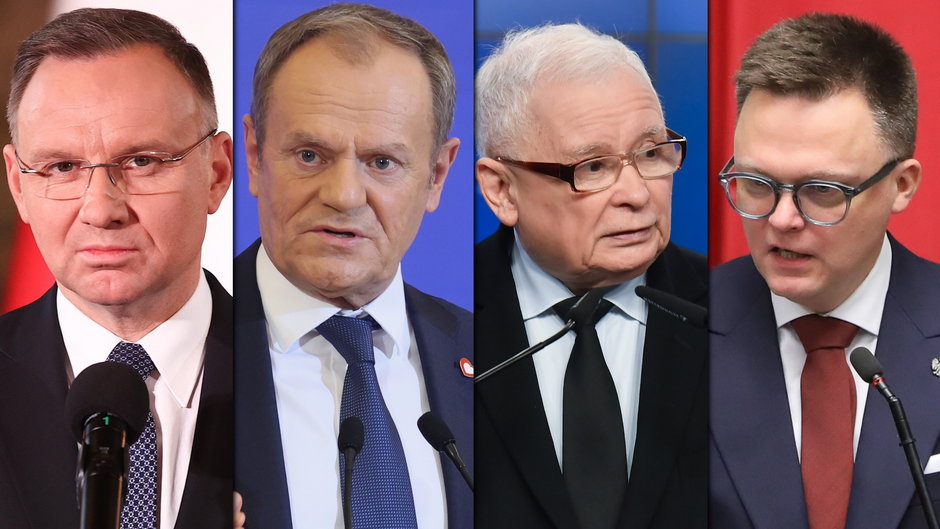 Andrzej Duda, Donald Tusk, Jarosław Kaczyński i Szymon Hołownia