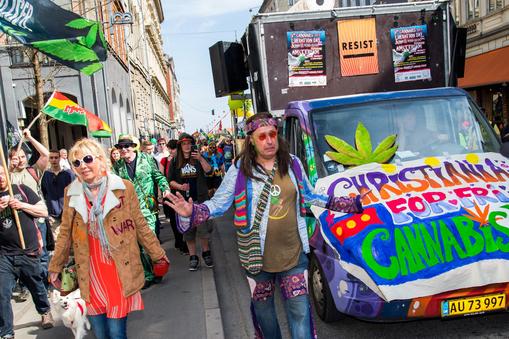 Participants march during the Global Cannabis March in Copenhagen