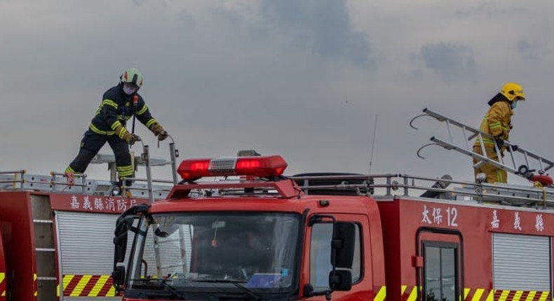 Fire department participates in an emergency response exercise for civilians, providing simulation capabilities at the tactical level of war on June 09, 2022 in Chiayi, Taiwan.