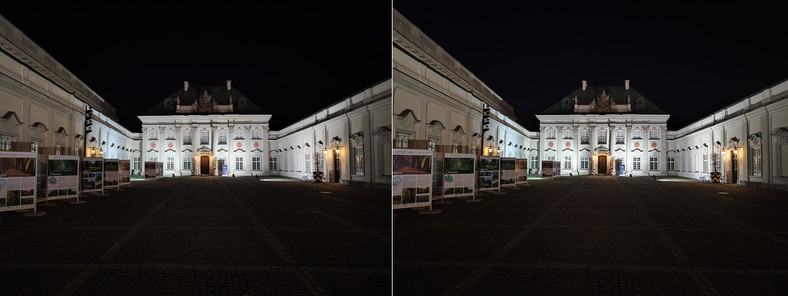 Nocne zdjęcia z modułu standardowego - po lewej wykonane w trybie Noc, po prawej w automatycznym trybie Zdjęcia (kliknij, aby powiększyć)
