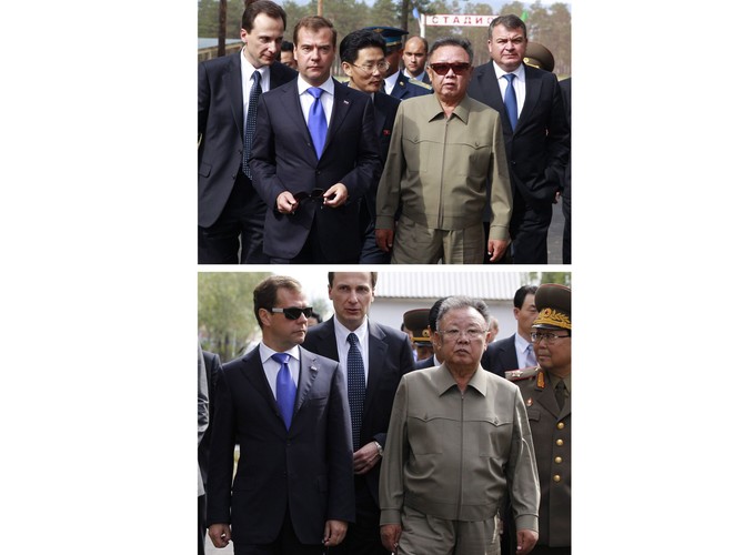 Dmitrij Miedwiediew i Kim Dzong Il w bazie wojskowej Sosnowyj Bor