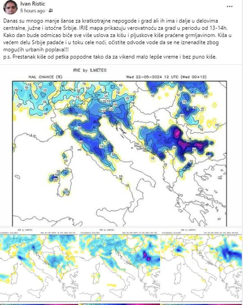 Mape gde će padati kiša
