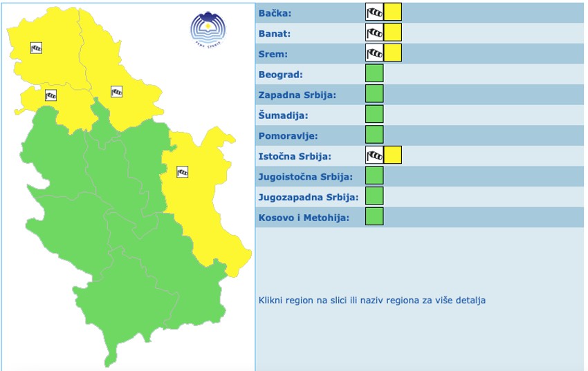 Žuti meteoalarm za 10. januar