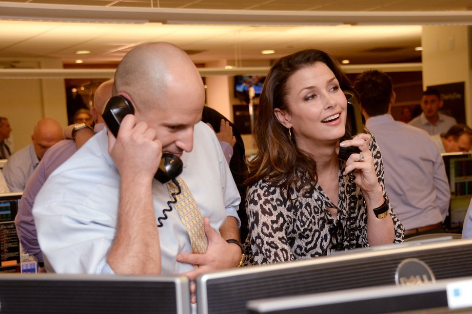 Actress Bridget Moynahan takes calls.