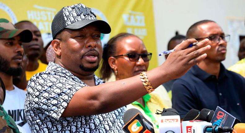 Former Nairobi Governor Mike Sonko addressing the media at Hustler Centre in Mombasa on 1st August 2022.