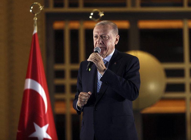 Prezydent Turcji Recep Tayyip Erdogan przemawia do swoich zwolenników, Ankara